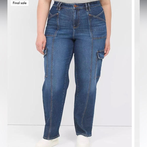 Lane Bryant Dark Wash Cargo Straight Leg Jeans Size 14 - Picture 1 of 6